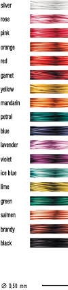 FancyWire available in rose, pink, orange, red, garnet, yellow, mandarin, petrolazure, lavender, violet, ice blue, limegreen salmon, brandy, black