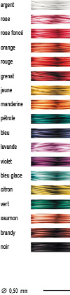 ancyWire est disponible en rose, pink, orange, rouge, grenade, jaune, mandarine, bleu p�trole, lavande, violet, bleu glace, citron, vert, saumon, brandy, noir