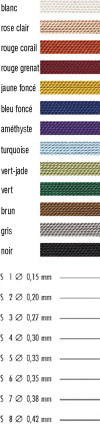 GRIFFIN Jewelry Silk est disponible en blanc rose clair rouge corail rouge rouge-grenat bleu fonc� am�thyste turquoise vert-jade vert brun gris noir