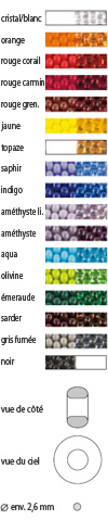 Rocailles de Boh�me est disponible en cristal, rosaline, orange, rouge corail, rouge carmin, rouge grenade, jaune, topaze,   saphir, indigo, am�thyste light,  am�thyste, aqua, p�ridot, olivine, �meraude, carn�ol, sarder, gris fum�e, noir